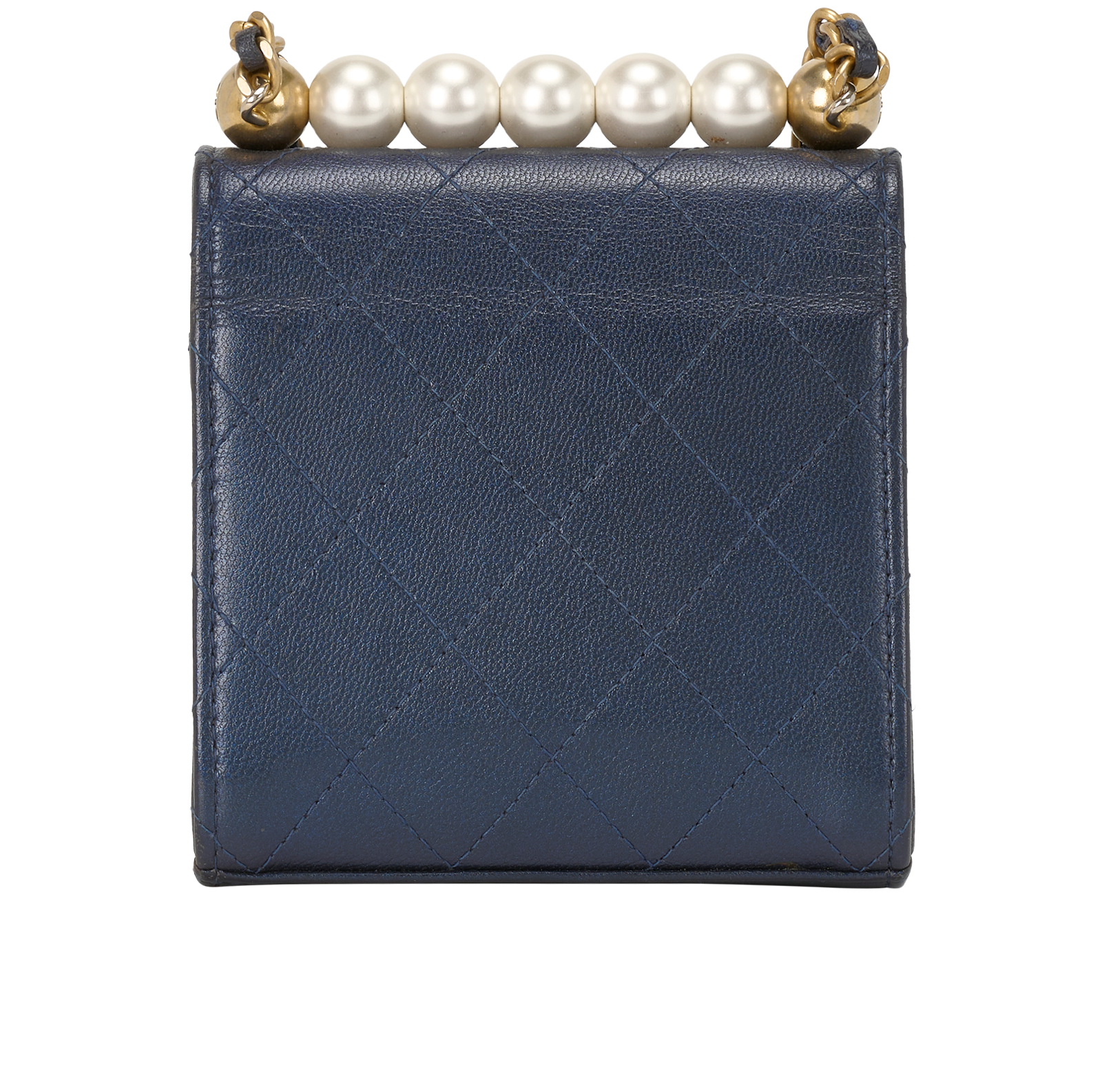 Mini Chic Pearls Flap, &pound;2,100, Handbags, Blue, Leather/Pearl, Back view